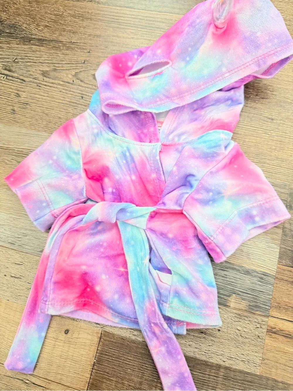 Build-A-Bear fuzzy tie dye robe and matching pink fuzzy slippers set